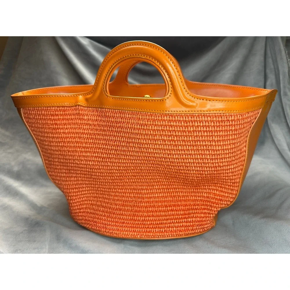 Marni Tropicalia Basket bag 2WAY Shoulder‎ Orange Raffia Leather Tote Used